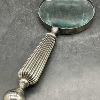 Vtg Silver Tone Metal Handheld Magnifying Glass
