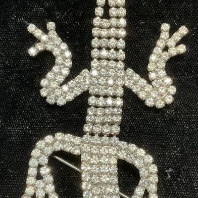 Articulated Crystal Lizard Brooch Shoulder Pin

