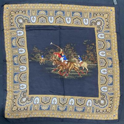 Black Silk Horse Polo Player Scarf, Italy
