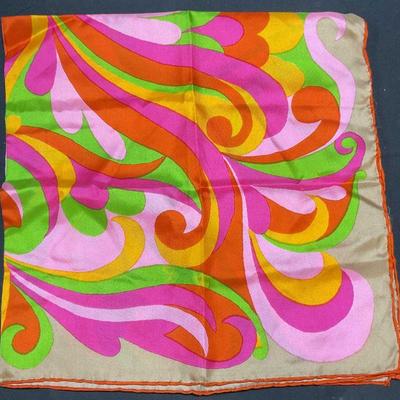 Pink/Yellow/Orange Silk Graphic Print Scarf
