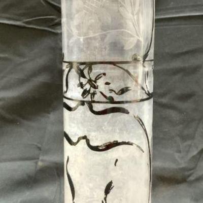 Sterling Silver Overlay Art Nouveau Art Glass Vase
