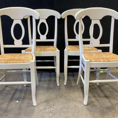 Set 4 POTTERY BARN Rush Seated White Frame Chairs
