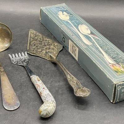 Lot 5 Vintage Silver Plated Utensils, Boxed +
