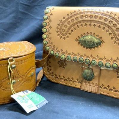 Lot 2 Vtg Handmade Polish Leath Bag & Box W Tags
