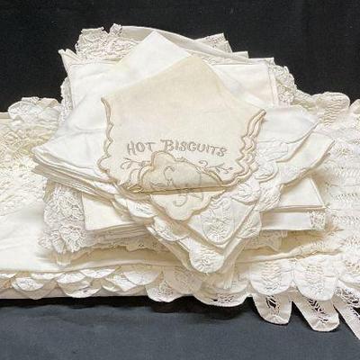 Group Lot Assorted White Table Linens
