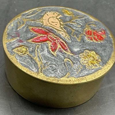 Vintage Floral Motif Enameled Trinket Box, Lidded
