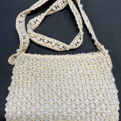 Vtg ADG Imports Beaded White Straw Handbag
