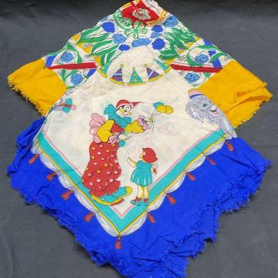 Lot 2 Vintage Clown Circus Print Scarf +
