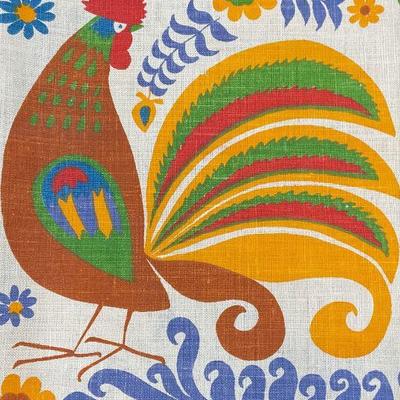 Vintage Linen Rooster Print Tablecloth
