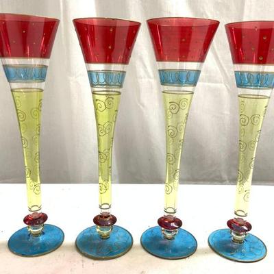 Set 4 Art Glass Champagne Flutes
