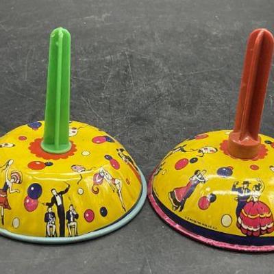 4 Vintage Multicolored Figural Motif Noise Makers
