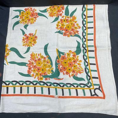 Vintage Orange Floral Print Cotton Tablecloth
