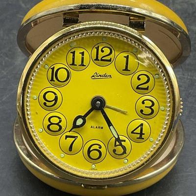 LINDEN Vintage Yellow Travel Alarm Clock, Japan
