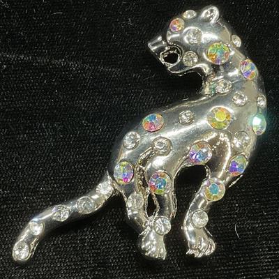 Silver Tone Crystal Panther Brooch

