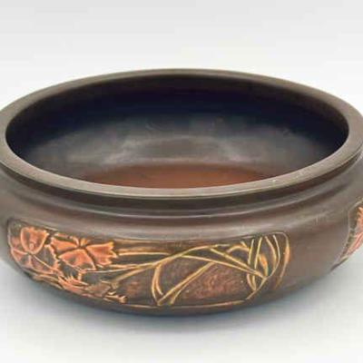 1925 Roseville Pottery Rosecraft Panel Bowl Brown/Orange

