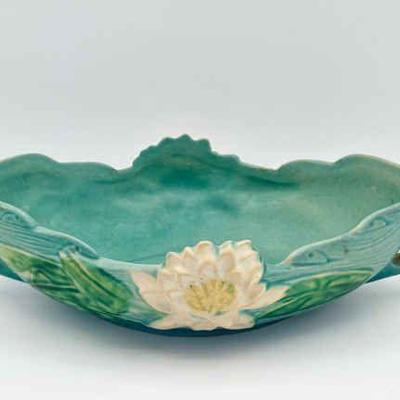 1940s Roseville Pottery Water Lily Console Bowl Green
