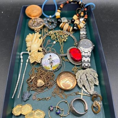Collection of Jewelry incl. Working Citizens Eco-Drive Watch, Cloisonné Earrings & Vintage Pieces
