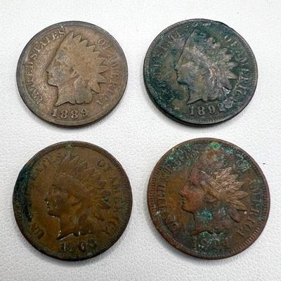 (4) Indian Head Pennies Late 1800s - Early 1900s
