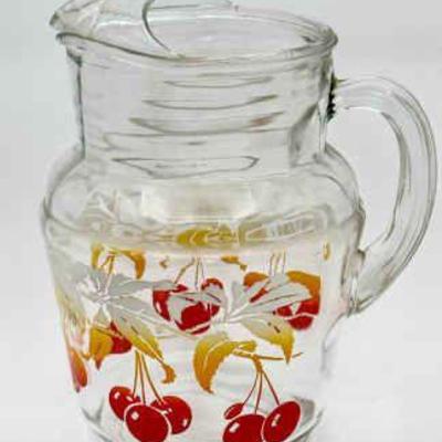 Vintage Glass Pitcher With Cherries
