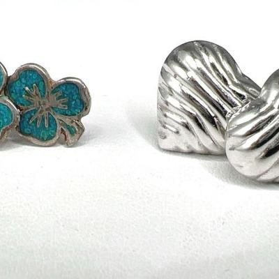 (2) Pairs of Sterling Silver Earrings — Hearts & Clovers
