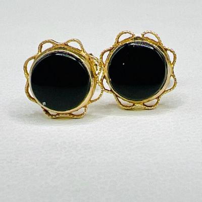 Edwardian Black Cabochon Earrings
