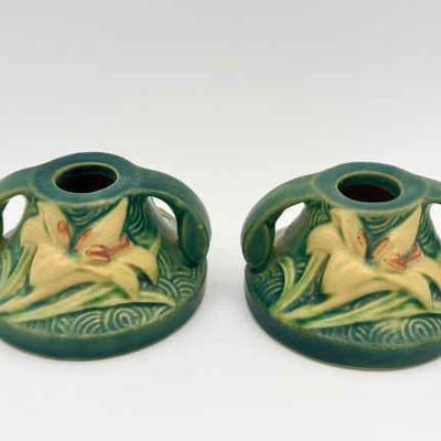1940 Roseville Pottery Zephyr Lily Candlesticks
