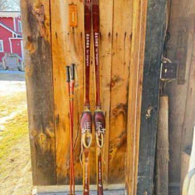 Vintage Åsnes Tur-Langrenn Hickory Cross-Country Skis w/ Leather Boots & Poles
