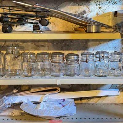 Shelf Of Clean Vintage Canning Jars

