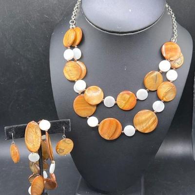 Possible Mother of Pearl Jewelry Set — Earrings, Necklace & Bracelets
