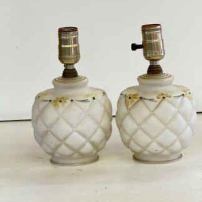 (2) Delicate Milk Glass Painted Lamps
