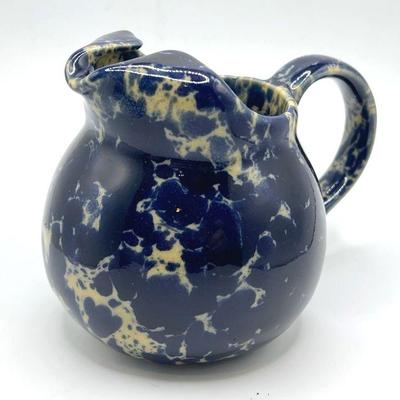 Glazed Stoneware Pitcher with Mottled Blue & White Glaze
