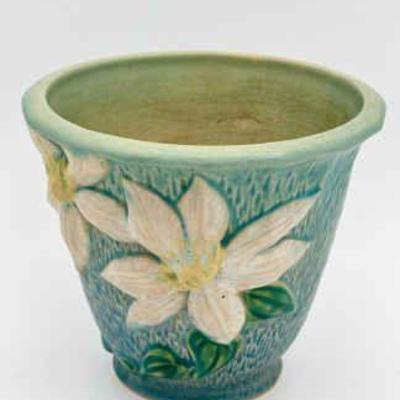 1934 Roseville Pottery Clematis Pot Blue
