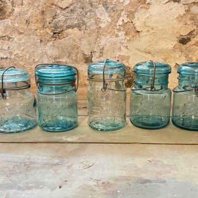(5) Vintage Manganese Canning Jars
