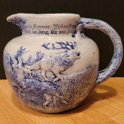 Antique White's Pottery Utica Stoneware Hunting Scene Pitcher...