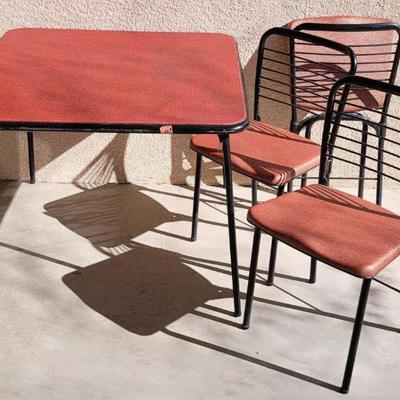 Vintage Card Table w/ (3) Chairs & Vintage Embroidered Table Covers...