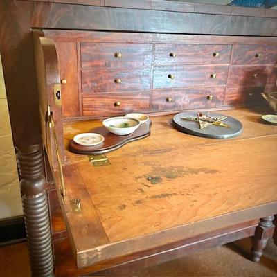 Antique flame mahogany butler's desk late 1800s