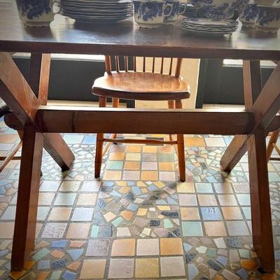Antique trestle table and four chairs