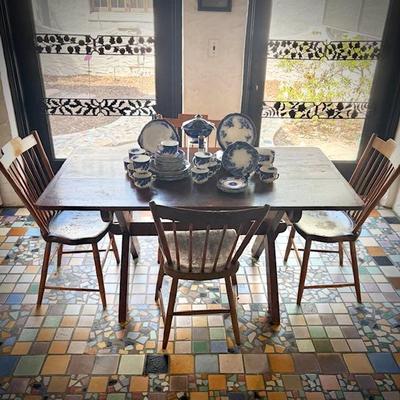 Antique trestle table and four chairs