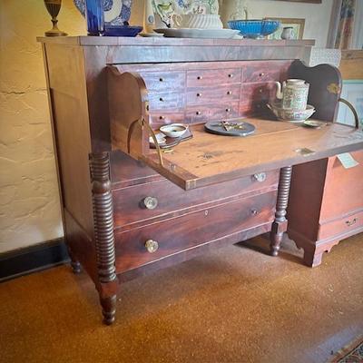 Antique flame mahogany butler's desk late 1800s