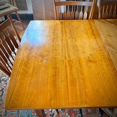 c. 1960 Drexel MCM dining table and four chairs. Shown with TWO leaves inserted.