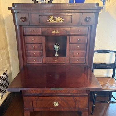 Antique flame mahogany butler's desk mid 1800s