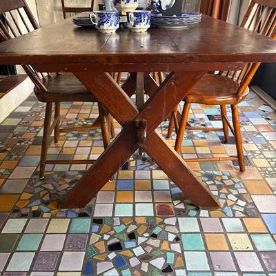 Antique trestle table and four chairs
