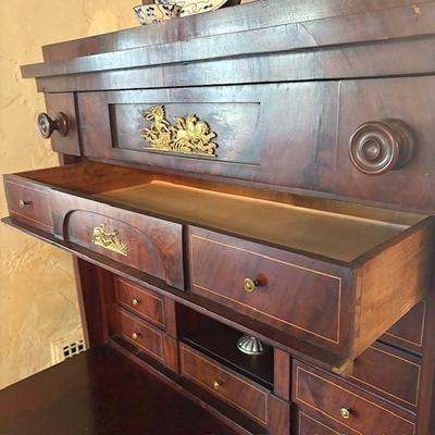 Antique flame mahogany butler's desk mid 1800s