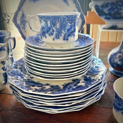 Antique flow blue china