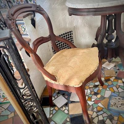 Antique marble-top side table and antique chair