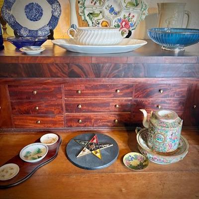 Antique flame mahogany butler's desk late 1800s