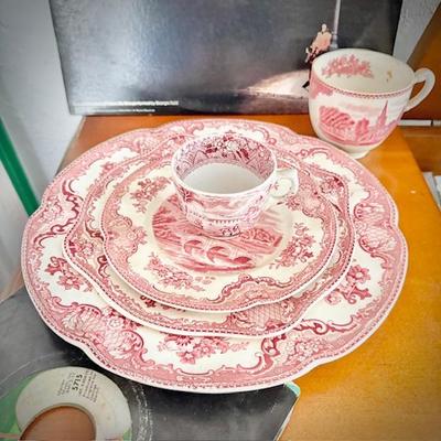 Red transferware china