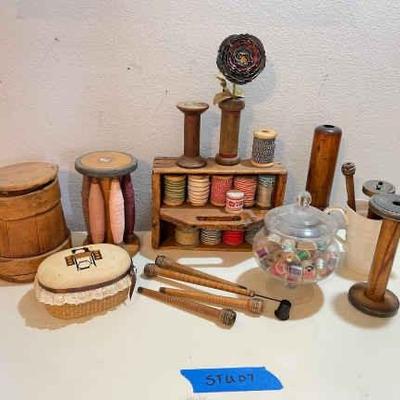 https://ctbids.com/estate-sale/34673/item/3889860/Antique-Wooden-Spindles-Boxes-And-More