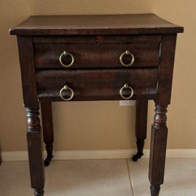 Antique Side Table On Wheels
