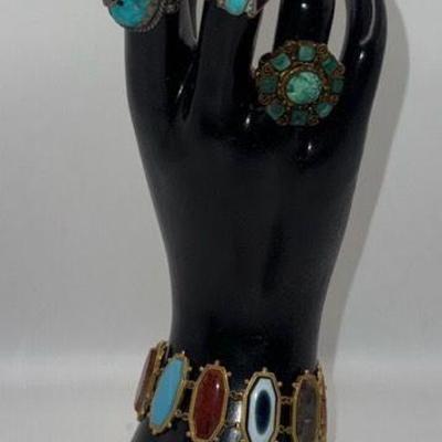 Turquoise, other Stone Jewelry, and Carved Coral 14k Rose Earrings.